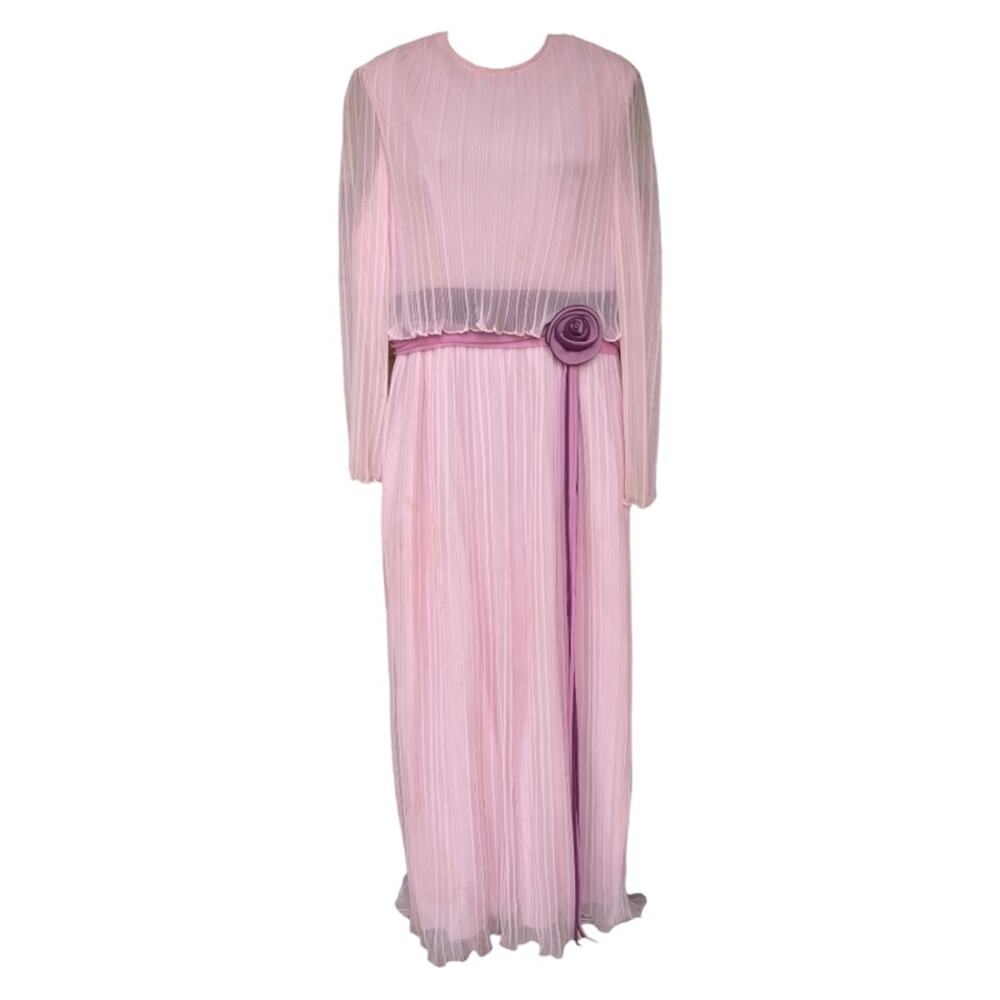 Miss Elliette Vintage 1970s Pale Pink Purple Pleated Size 16 Evening Gown Dress